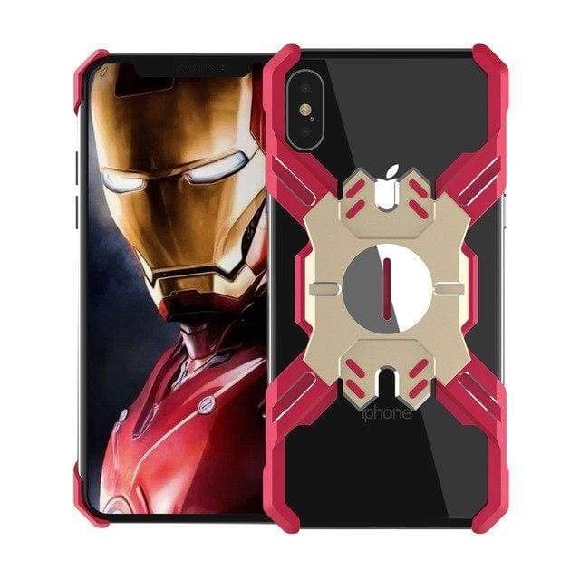 Coque des Héros Protection Antichoc En Métal pour iPhone - iPhone XR / Rouge Doré