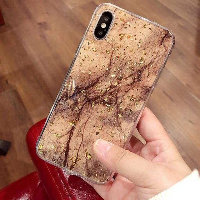 Coque Haute Protection Avec Motif Marbre Pour iPhone - iPhone 6 6s / Marron - Half-wrapped Case