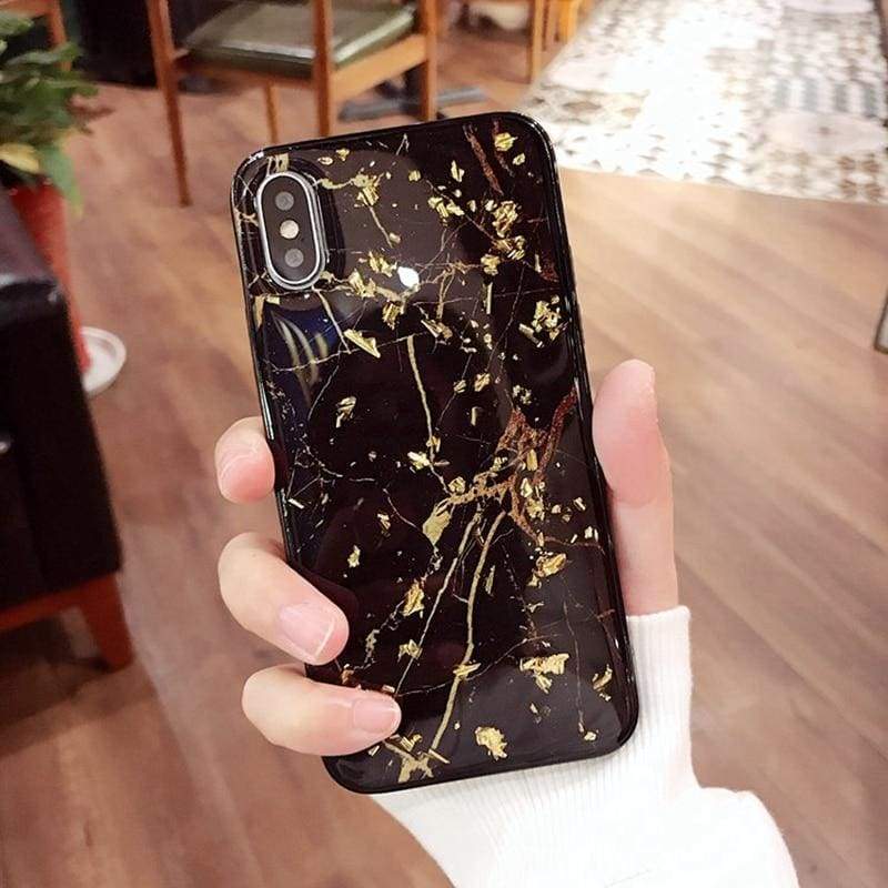 Coque Haute Protection Avec Motif Marbre Pour iPhone - iPhone 6 6s / Noir - Half-wrapped Case