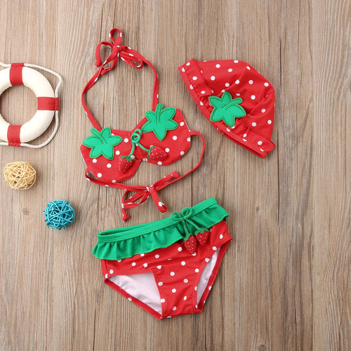 Traje de baño de fresa para niña, 3 piezas