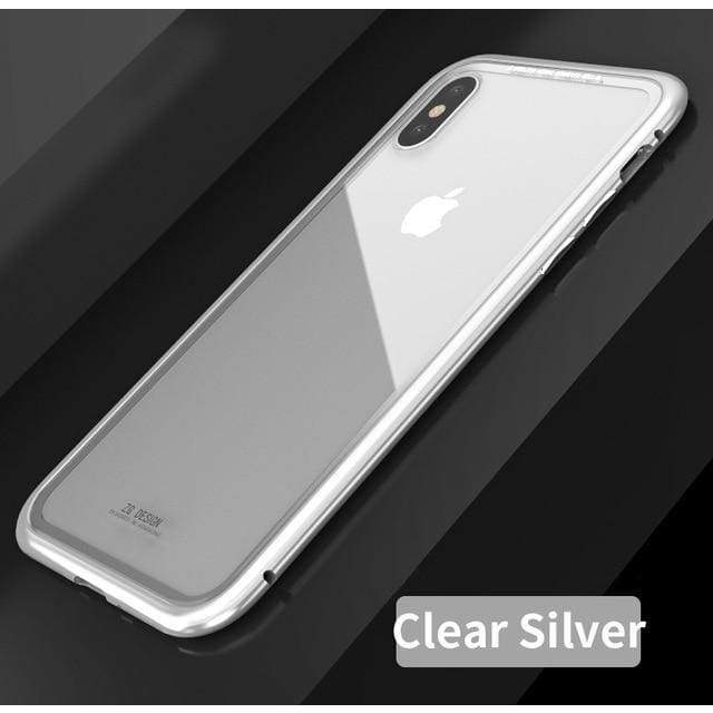 Nouvelle Coque à Adsorption Magnétique Super Résistante Pour iPhone - iPhone X / Argent arrière-transparent