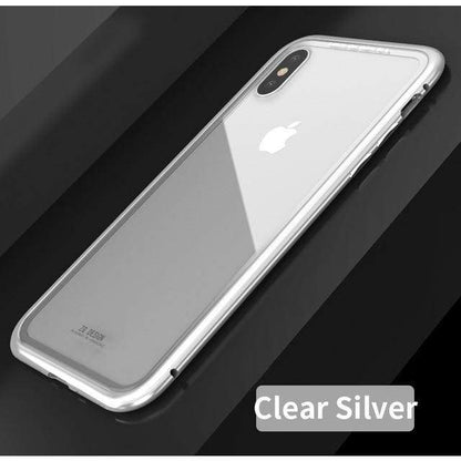 Nouvelle Coque à Adsorption Magnétique Super Résistante Pour iPhone - iPhone X / Argent arrière-transparent