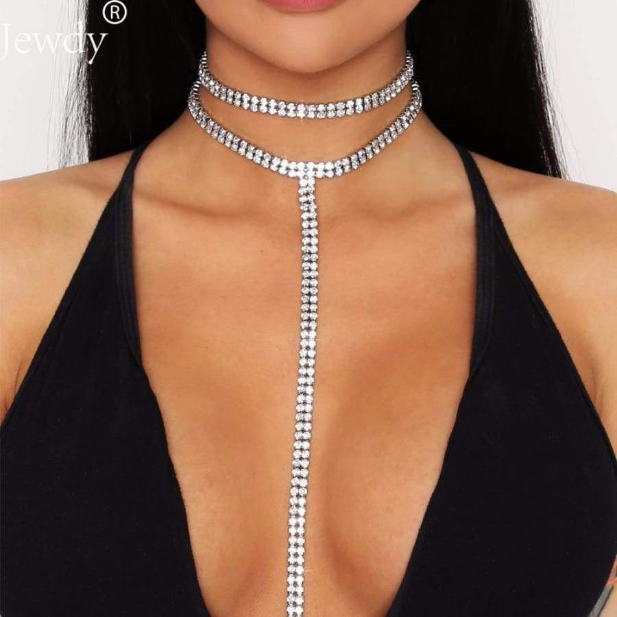 Strass paillette doré argenté élégant ras du cou - Choker Necklaces