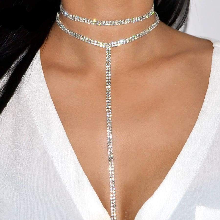 Strass paillette doré argenté élégant ras du cou - Choker Necklaces