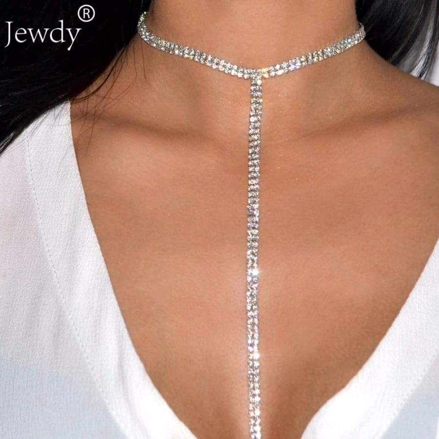 Strass paillette doré argenté élégant ras du cou - Choker Necklaces