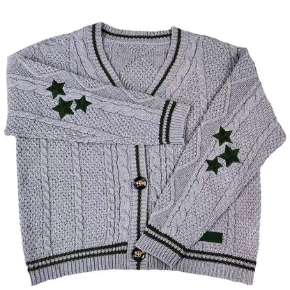 Cardigan oversize en maille torsadée brodée d'étoiles