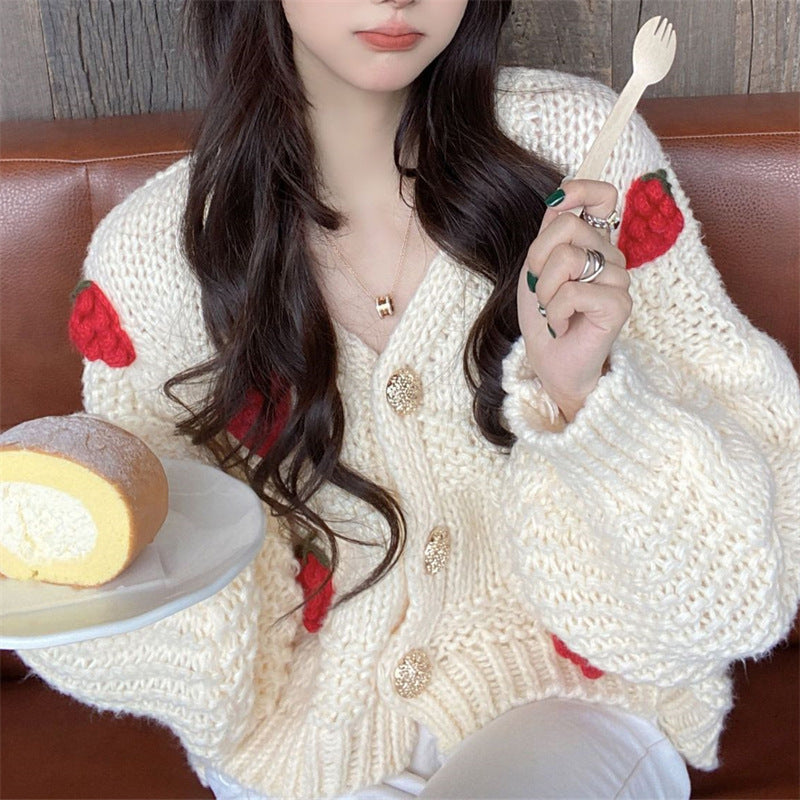 Cardigan en maille torsadée brodée